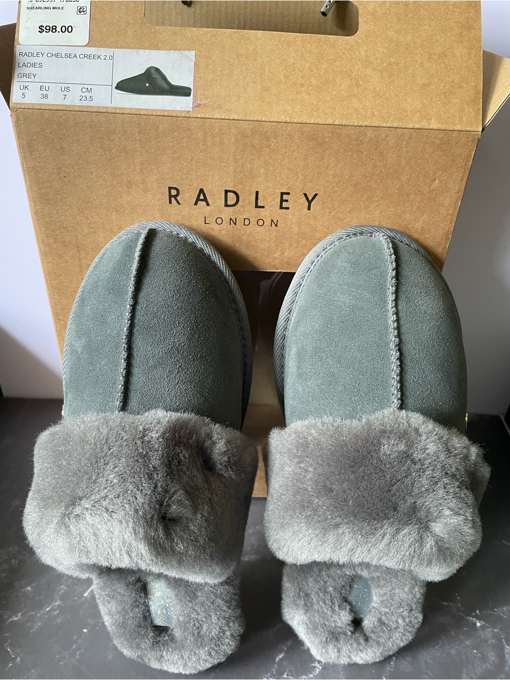 Radley London Chelsea Creek 2.0 Shearling Mule Women’s Slipper Size 7 in Grey